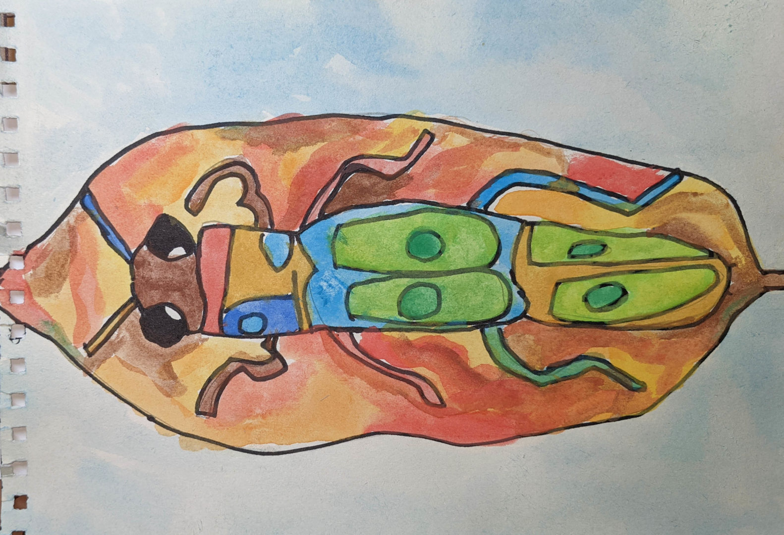 2021 children's art competition, a very colourful watercolour painting of an insect