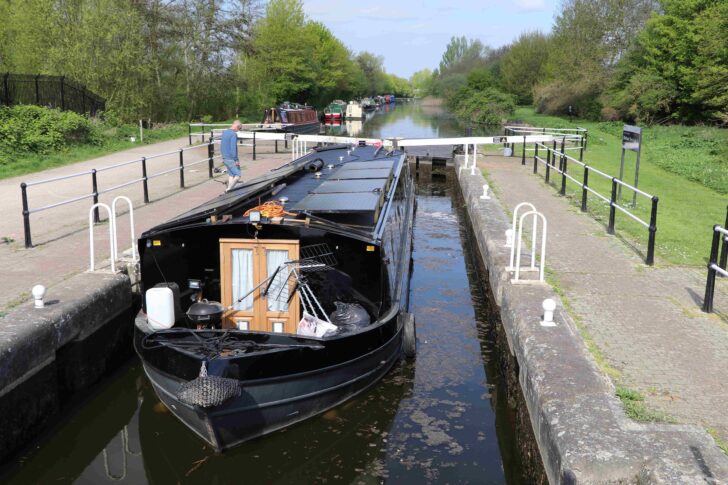 boat transiting a lock in the river