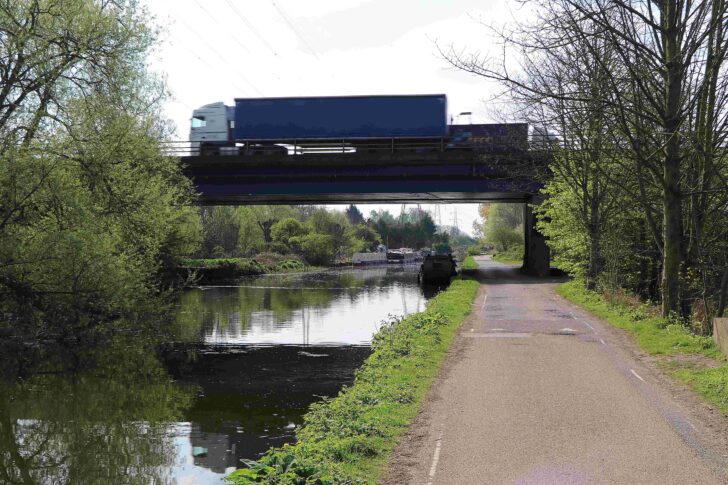 motorway bridge over the river and tow path