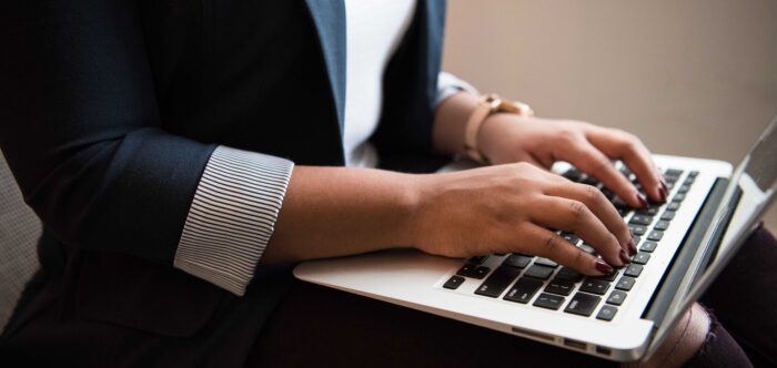 volunteer working on laptop