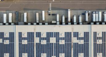 solar panels on a large warehouse roof