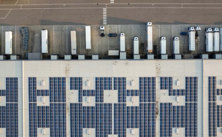 solar panels on a large warehouse roof
